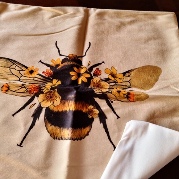 Flower Accent Pillow Cover Soft Decorative Throw Case Floral Honey Bee Decor 18" - Picture 7 of 12